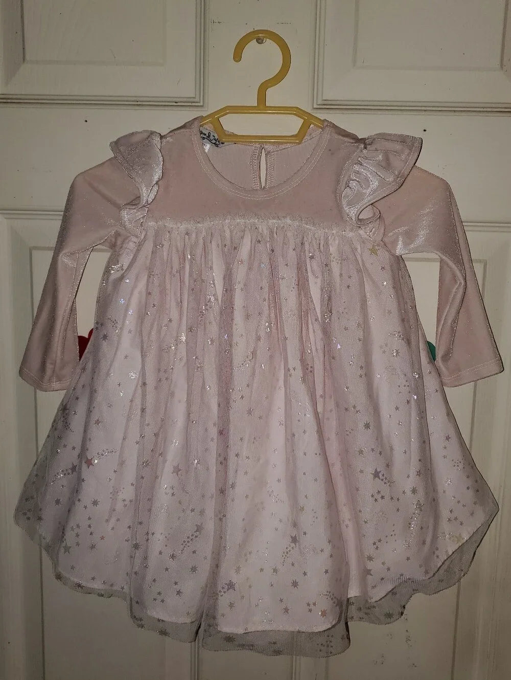 Pippa & Julie Velvet Long Sleeve Float Dress with Iridescent Stars Tulle Skirt